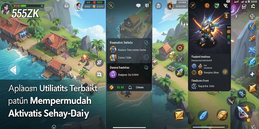 Tampilan antarmuka aplikasi 555ZK dengan berbagai fitur utilitas.