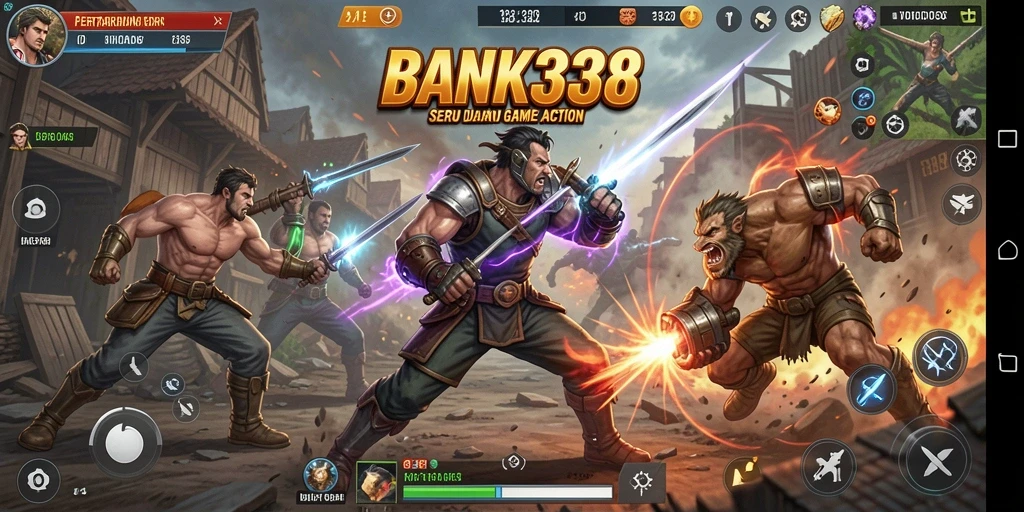 Screenshot utama BANK338 menampilkan aksi pertarungan yang mendebarkan.