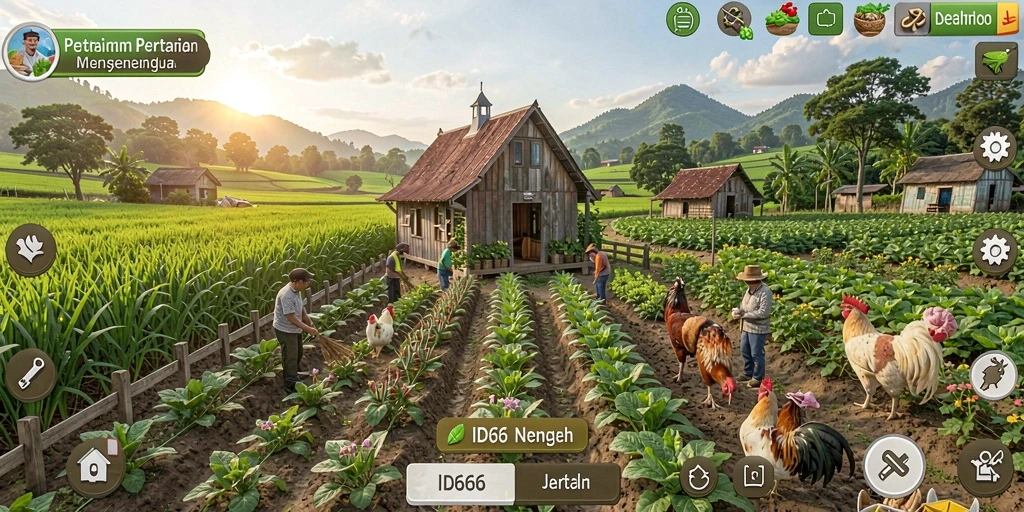 Tampilan gameplay ID66 yang menampilkan aktivitas berkebun yang menyenangkan.