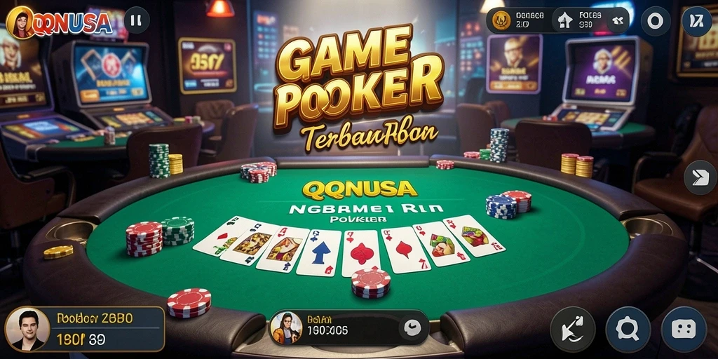 Screenshot QQNUSA menampilkan gameplay poker yang seru dan interaktif.