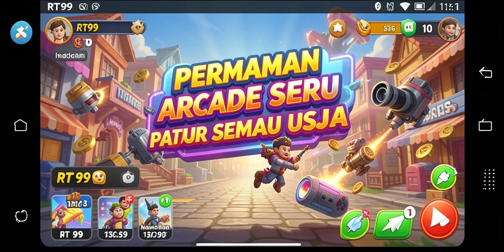 Screenshot menampilkan aksi seru dalam game Arcade RT99.