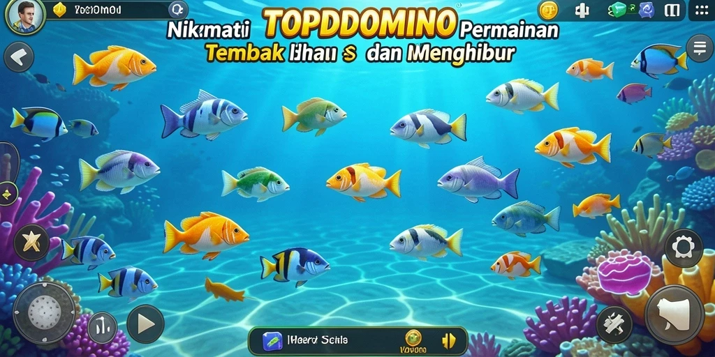 Tampilan gameplay seru di TOPDOMINO dengan aksi tembak ikan.